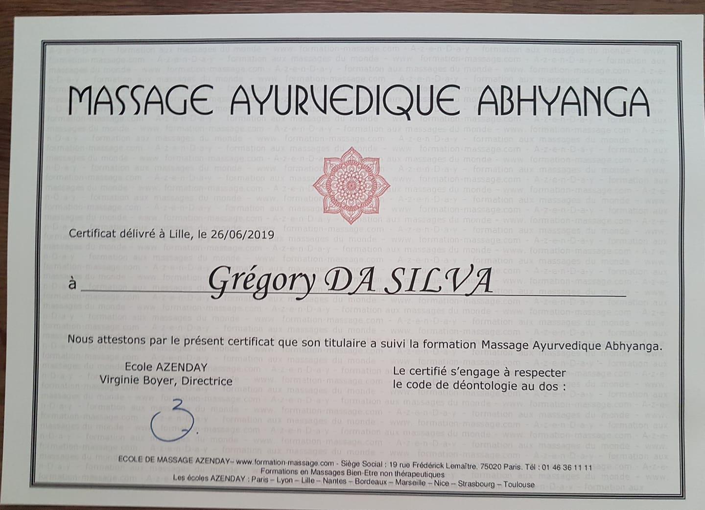 Certificat Massage Ayurvédique
