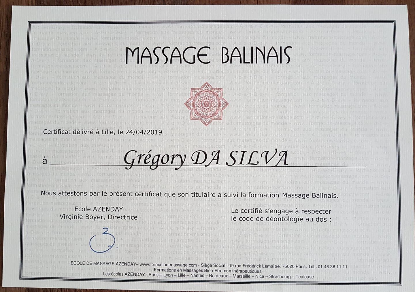 Certificat Massage Balinais